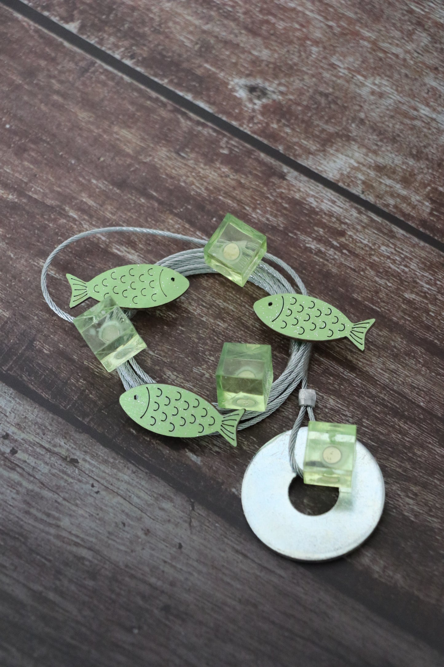 Fotoseilset mit Magneten (vertikal) - Fische grün