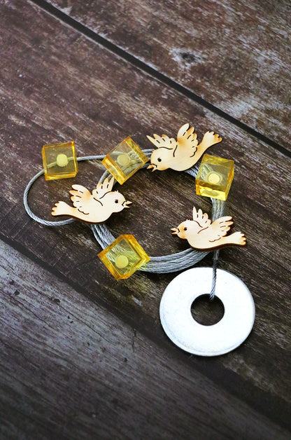 Fotoseilset mit Magneten (vertikal) - Vögel gelb